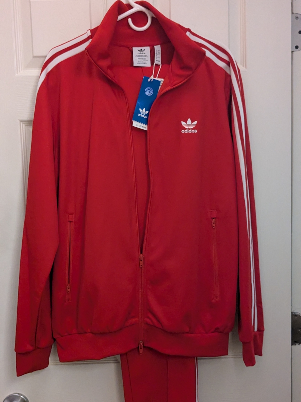 🔥Adidas Red Track Jacket Set with White Stripes and Trefoil Logo 2pc Set